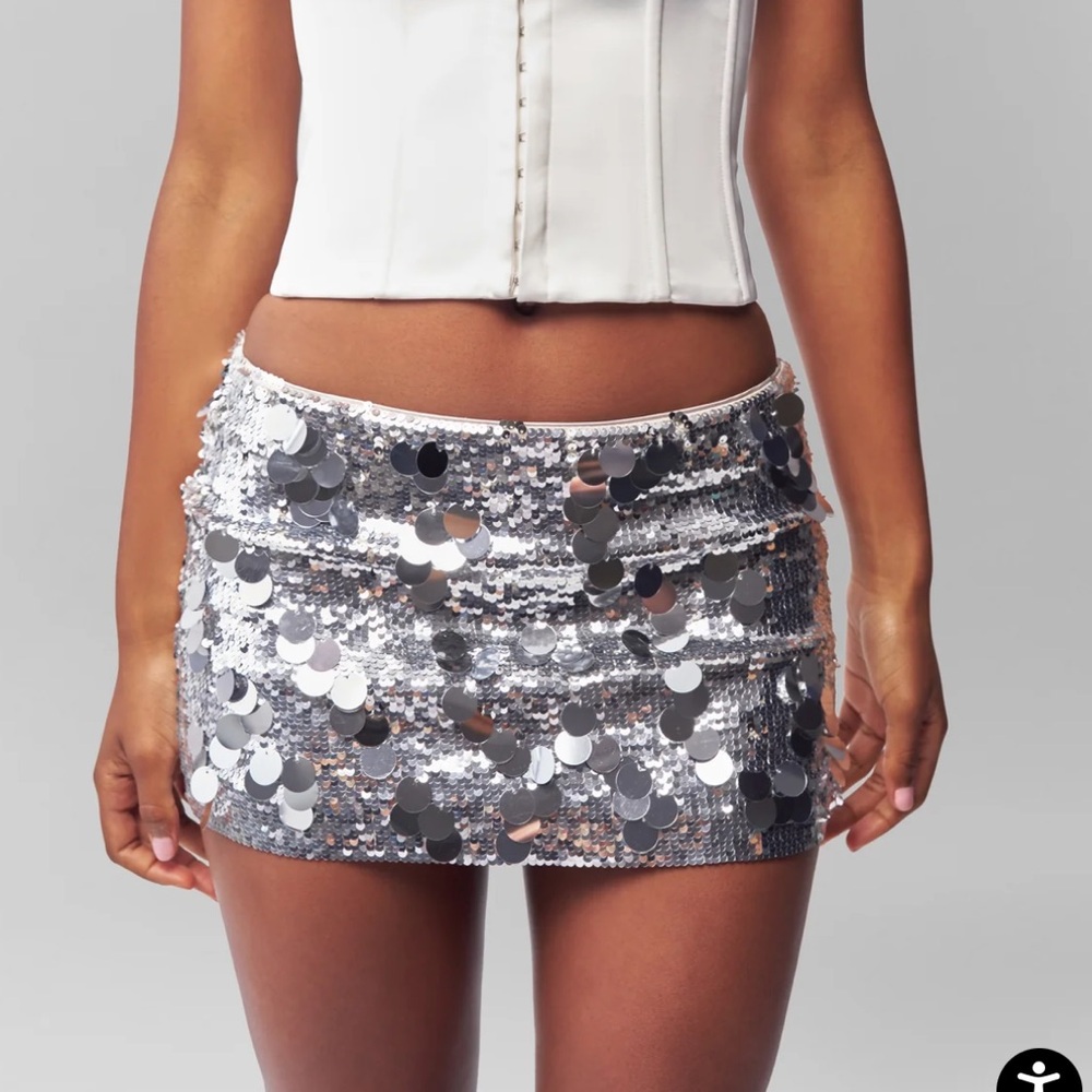 New Guizio Low Rise Paillette Skirt Silver Bottoms Sz S